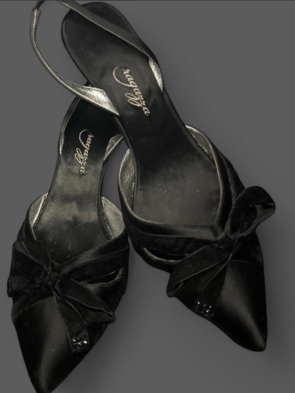 ❤️ Ragazza Vintage Black Satin Bow Slingback Heels 9.5